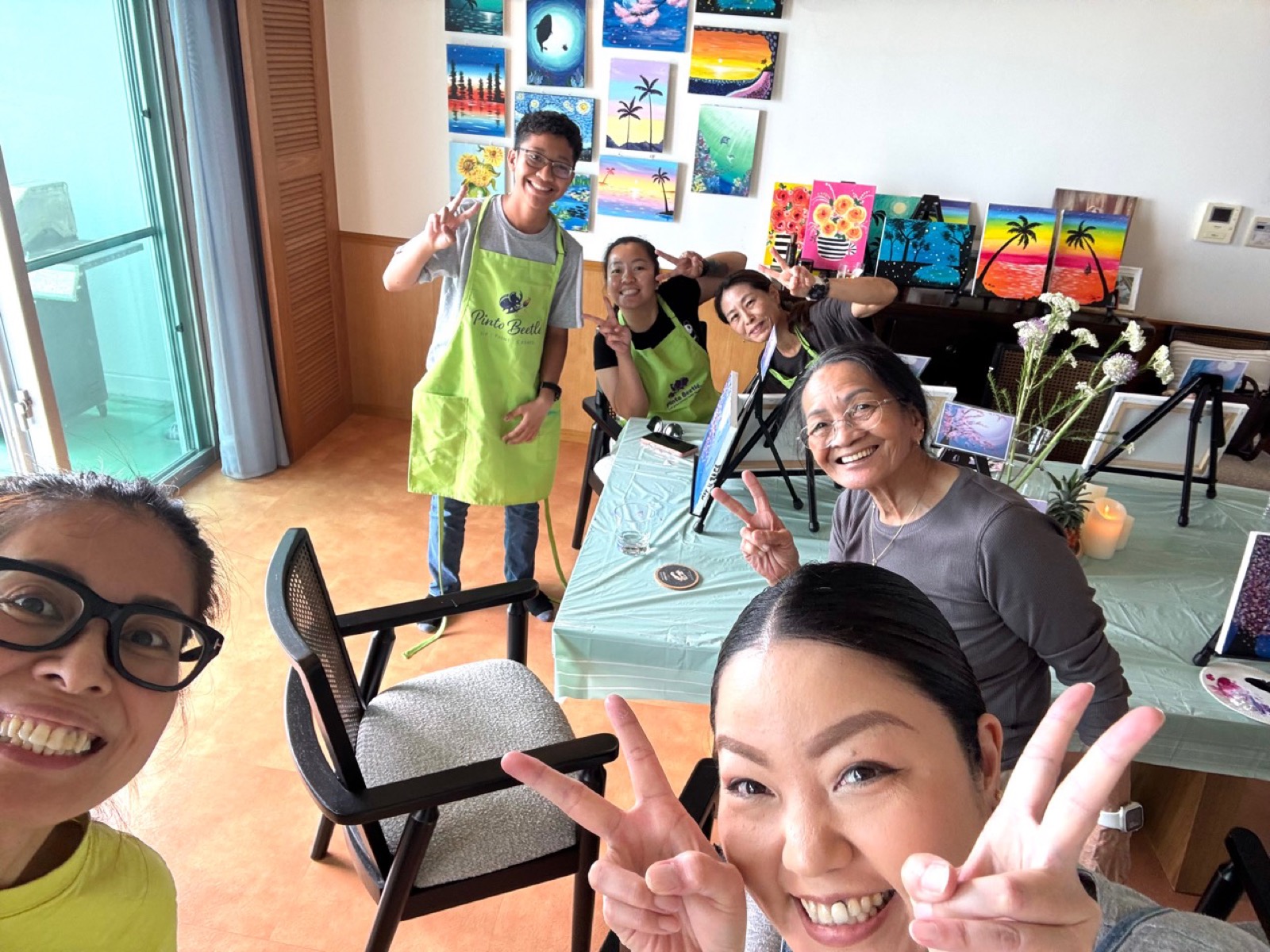 Pinto Beetle guests smiling together during a creative class