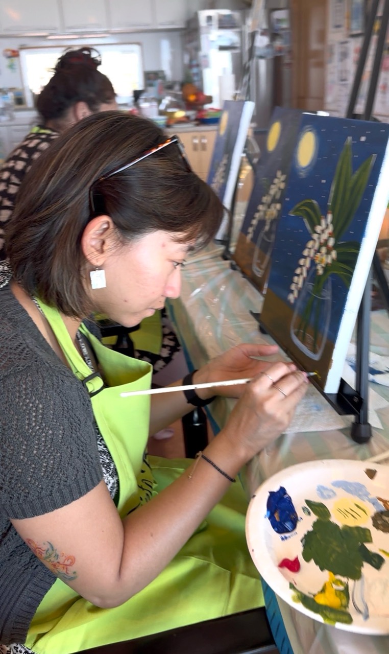 Pinto Beetle guest carefully painting her moonlit getto artwork