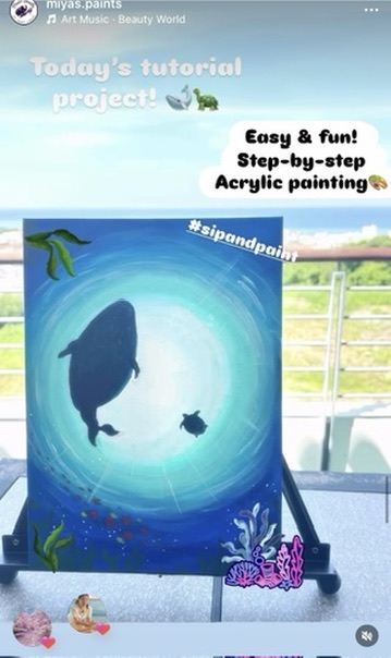 Sea turtle acrylic painting on an easel
