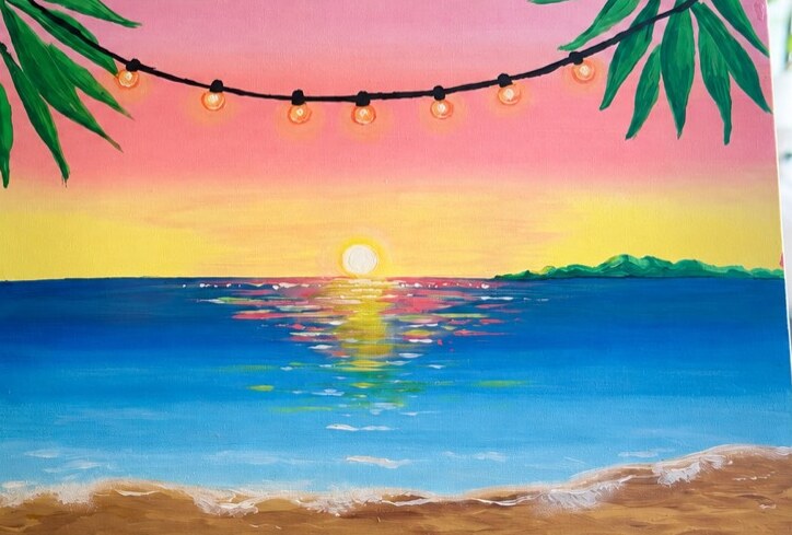 Sunset Glow beginner friendly painting design with a pink and yellow ocean sunset